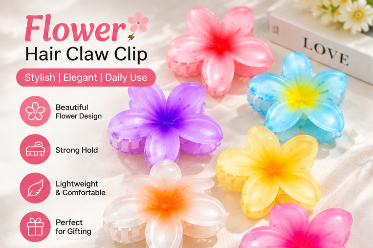 Colorful flower hair claw catcher product display