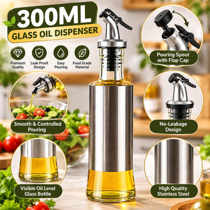 300ML Glass Oil Dispenser Bottle with Easy Pour Spout