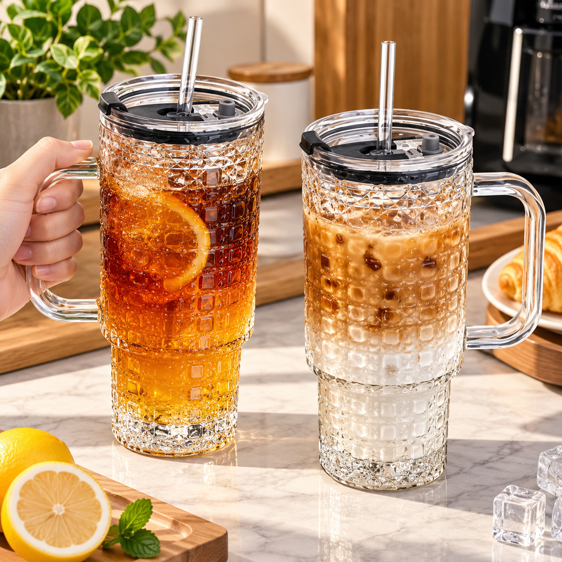 Glass Tumbler With Straw – Stylish Reusable Drinking Cup - MARKAZX MART