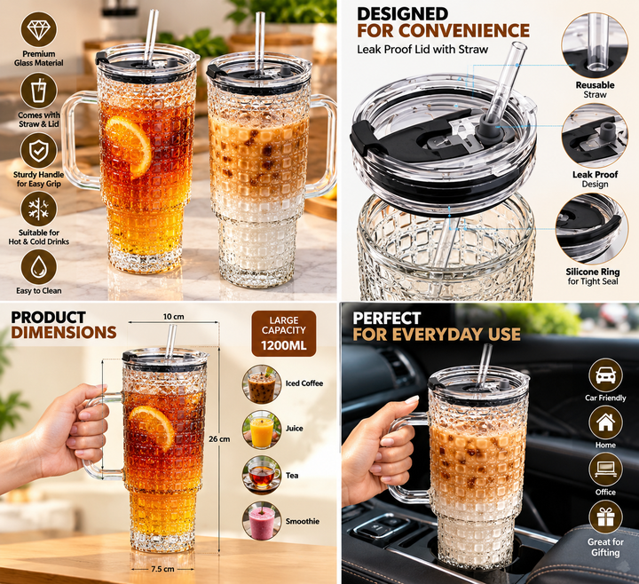 Glass Tumbler With Straw – Stylish Reusable Drinking Cup - MARKAZX MART