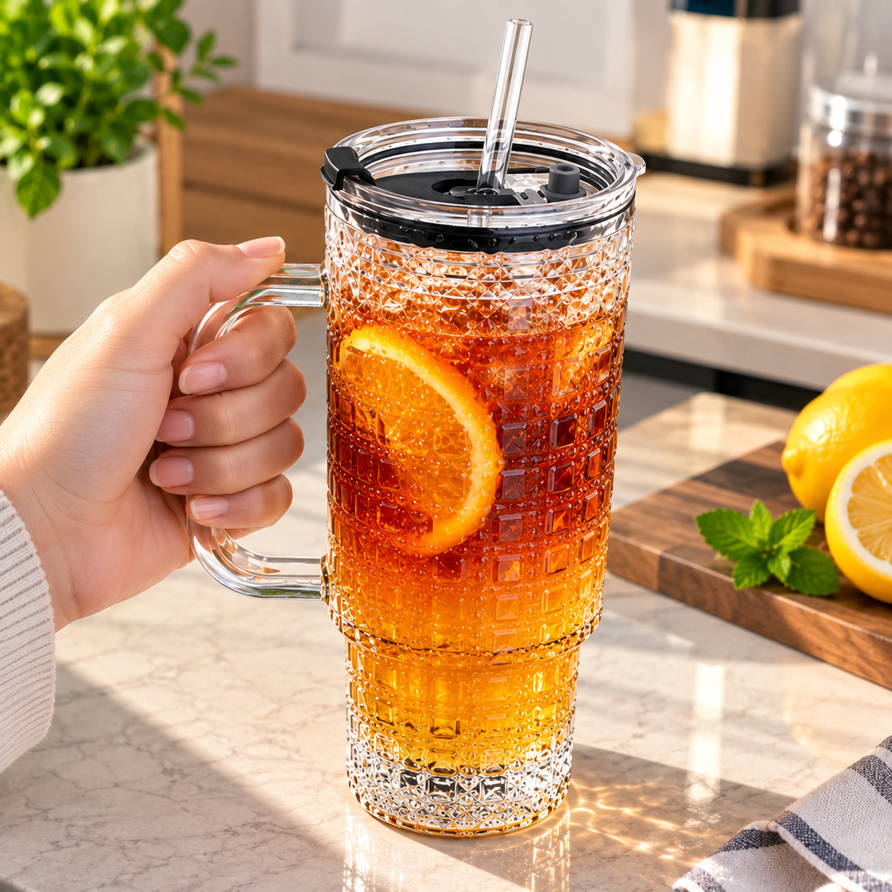Glass Tumbler With Straw – Stylish Reusable Drinking Cup - MARKAZX MART