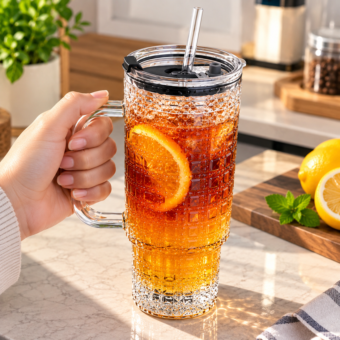 Glass Tumbler With Straw – Stylish Reusable Drinking Cup - MARKAZX MART