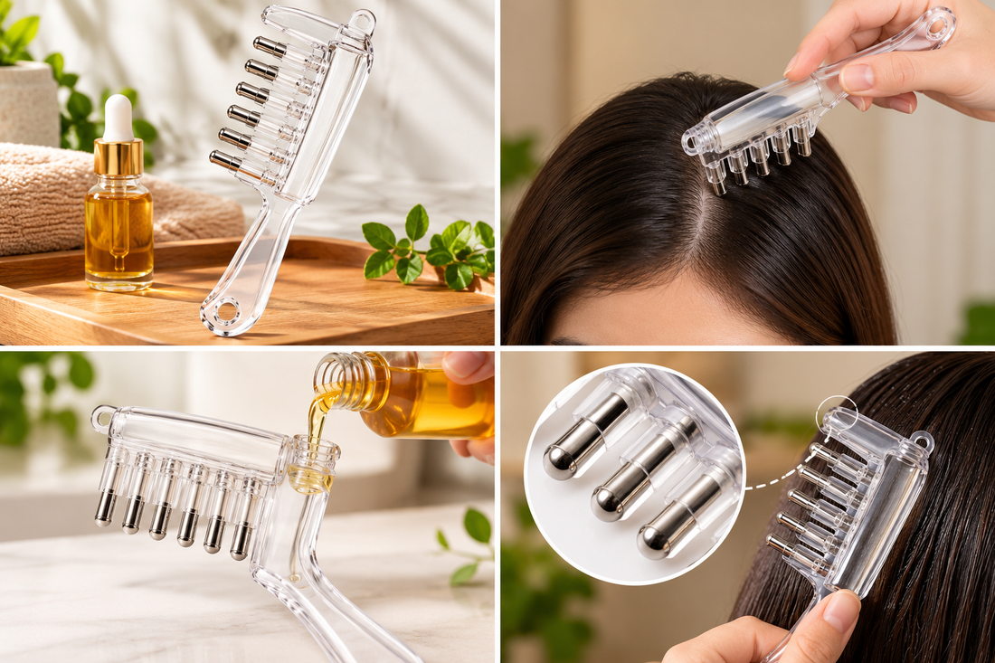 Refillable Hair Oil Comb – 6 Roller Ball Scalp Applicator