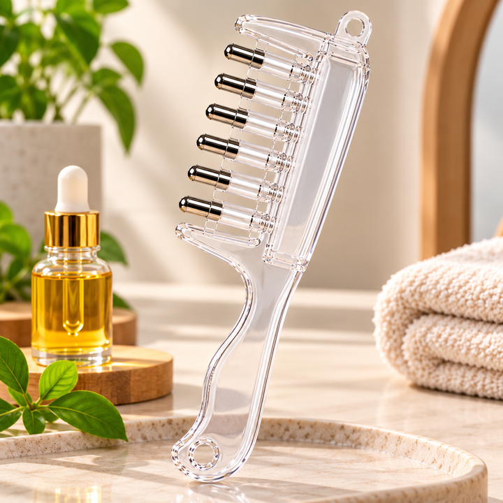 Refillable Hair Oil Comb – 6 Roller Ball Scalp Applicator