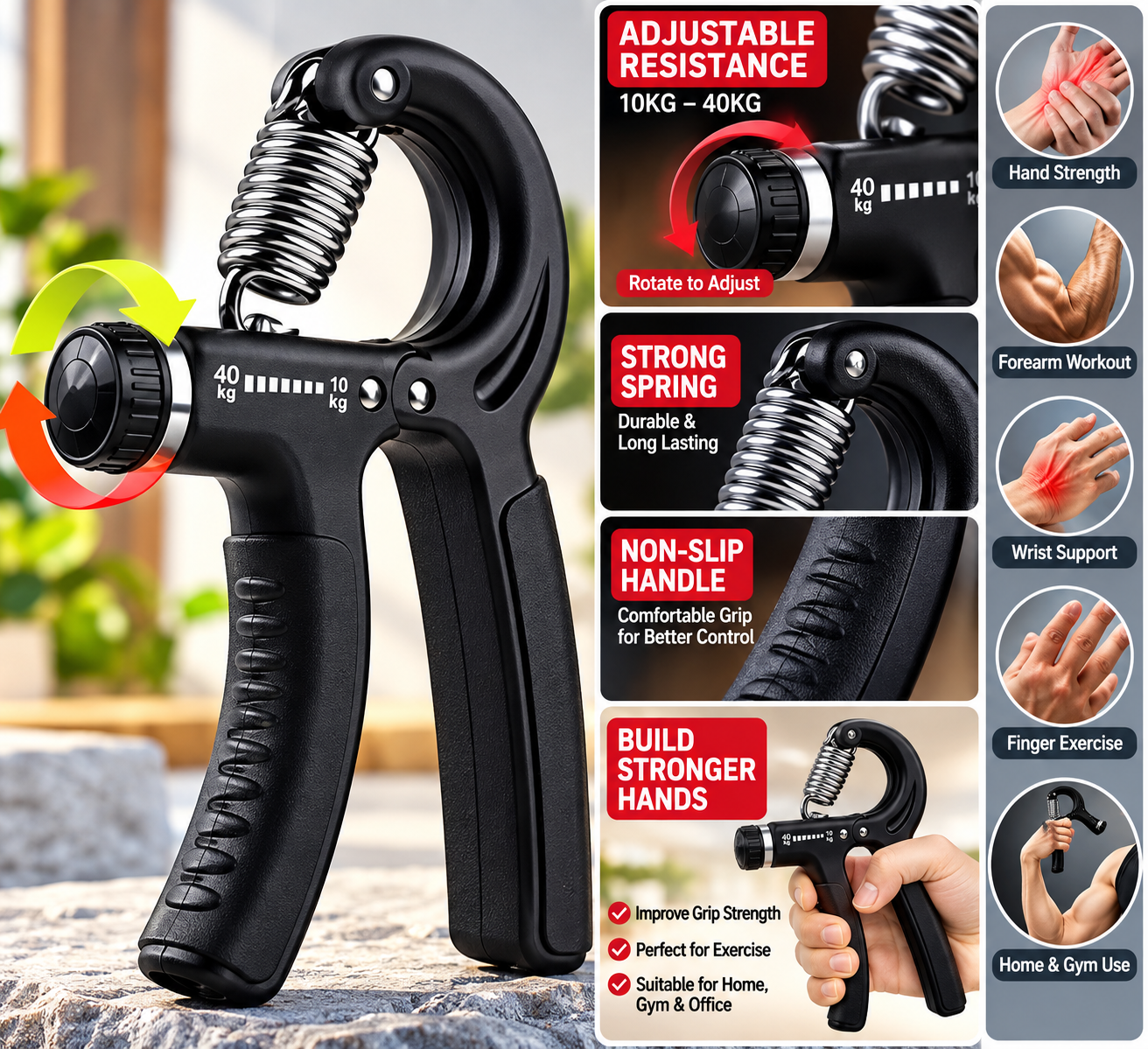 Adjustable Hand Gripper Power Wrist Strengthener - MARKAZX MART