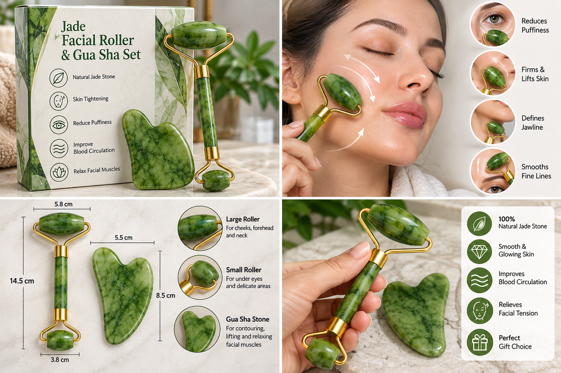 Jade Roller & Gua Sha Stone – Face Massage Set - MARKAZX MART