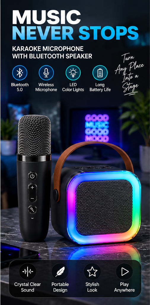 K12 Mini Karaoke Speaker with Wireless Microphone | Portable Bluetooth Speaker - MARKAZX MART