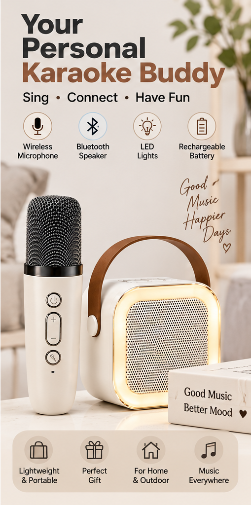 K12 Mini Karaoke Speaker with Wireless Microphone | Portable Bluetooth Speaker - MARKAZX MART