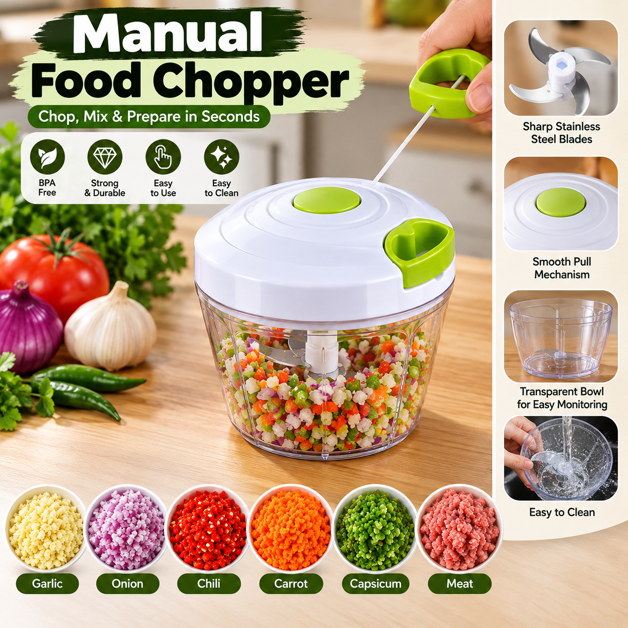 Speedy Manual Food Chopper – Multi-Purpose Vegetable Cutter - MARKAZX MART