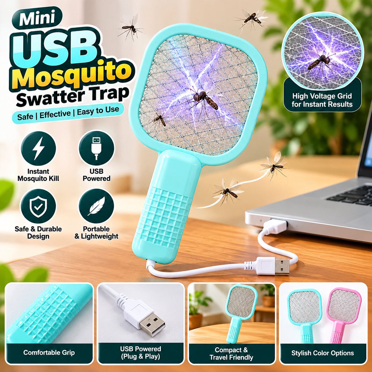 USB Rechargeable Electric Mosquito Racket – Insect Killer