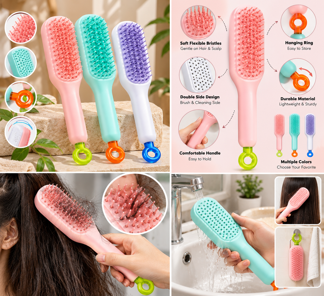 Self Cleaning Hair Brush – Detangling & Scalp Massage Brush - MARKAZX MART