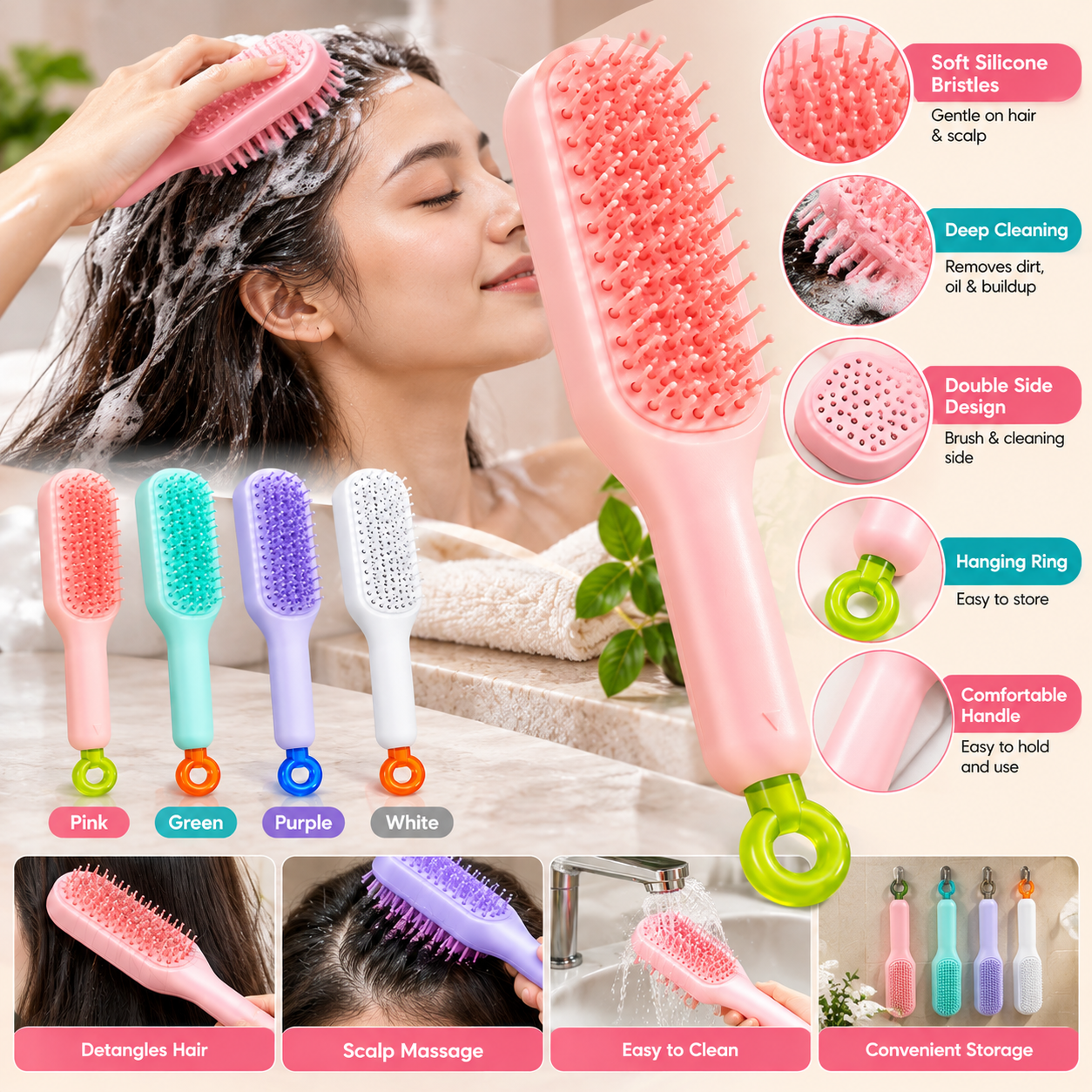 Self Cleaning Hair Brush – Detangling & Scalp Massage Brush - MARKAZX MART