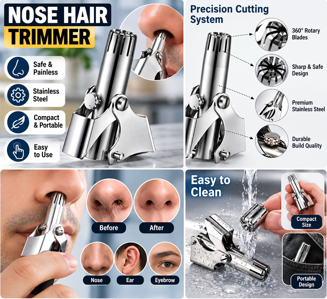 Mini Portable Stainless Steel Manual Nose Hair Trimmer - MARKAZX MART