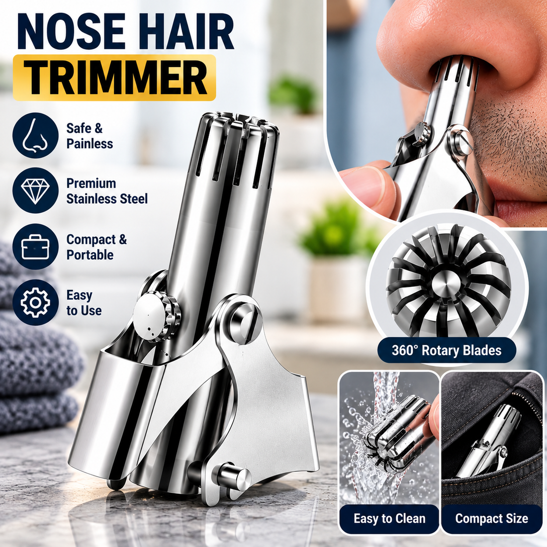 Mini Portable Stainless Steel Manual Nose Hair Trimmer - MARKAZX MART