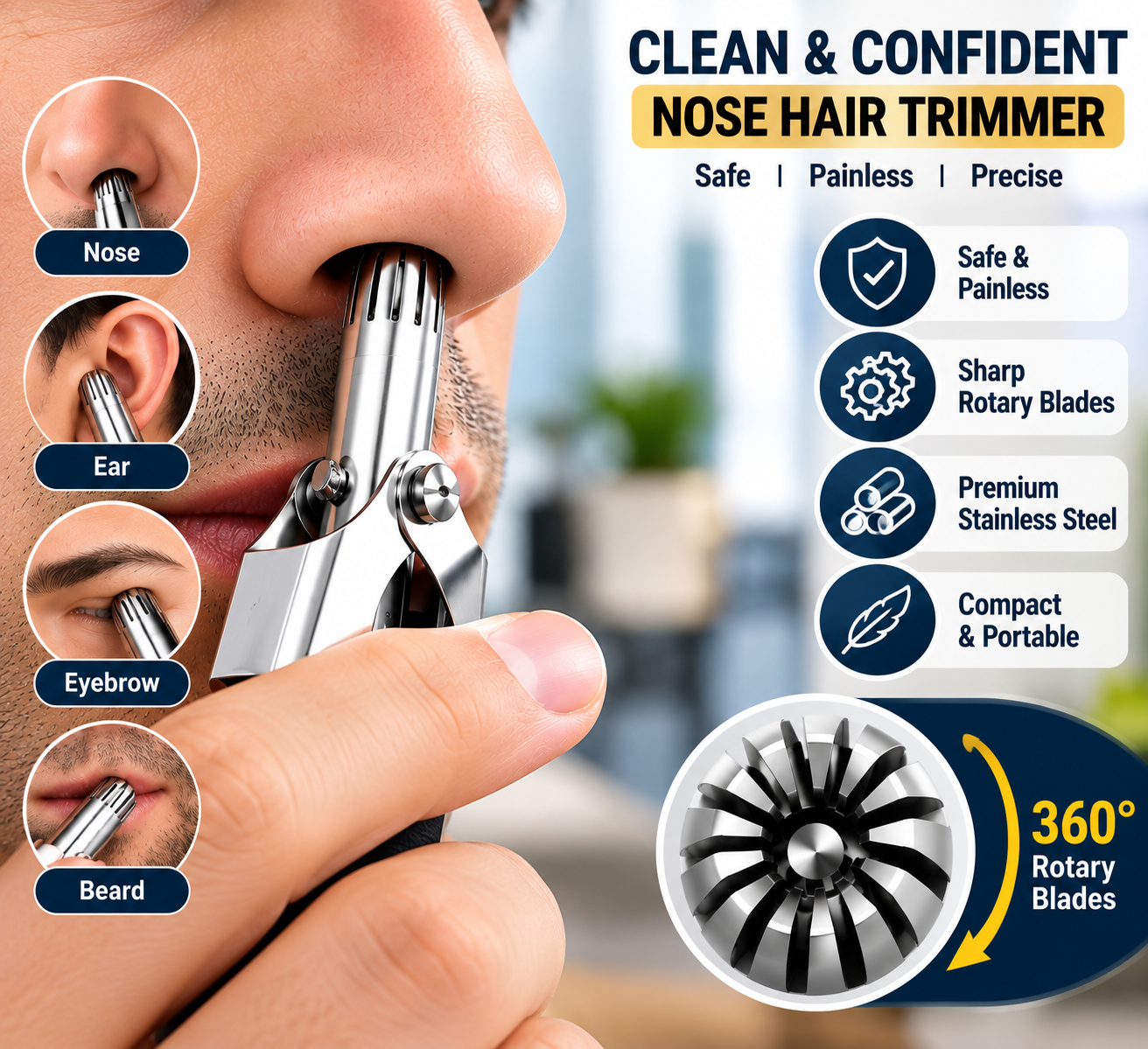 Mini Portable Stainless Steel Manual Nose Hair Trimmer - MARKAZX MART