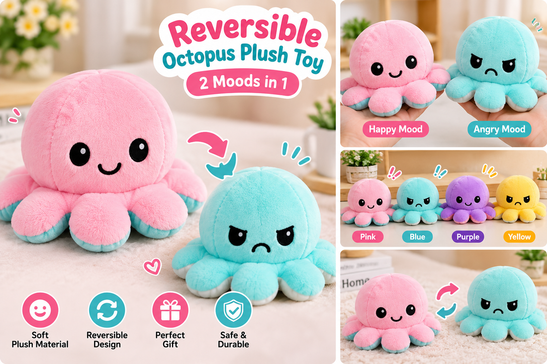 Dual Sided Octopus Plush Toy – Reversible Mood Change Toy - MARKAZX MART