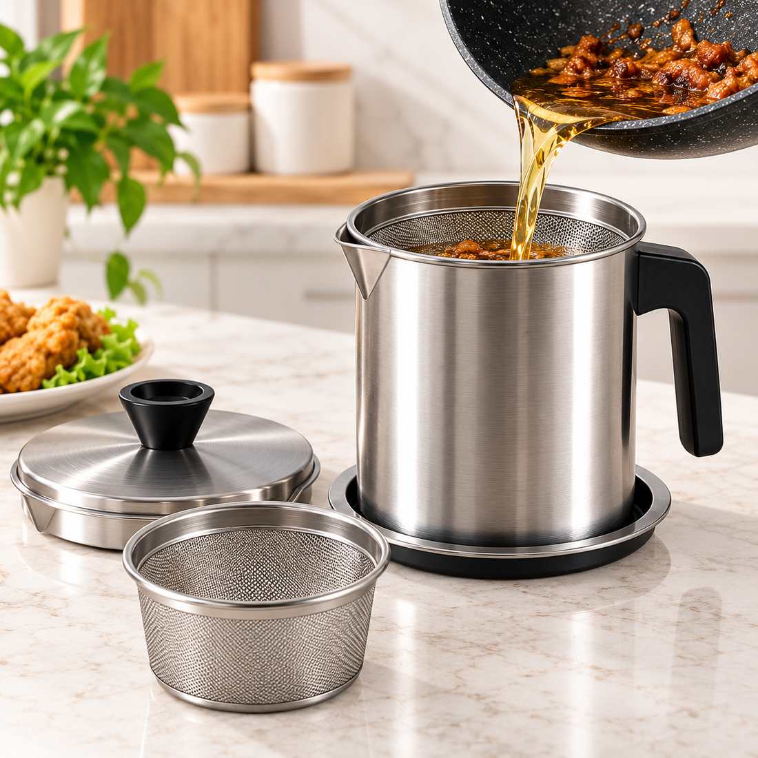 1.4L Stainless Steel Oil Filter Pot – Kitchen Oil Strainer – product image 4