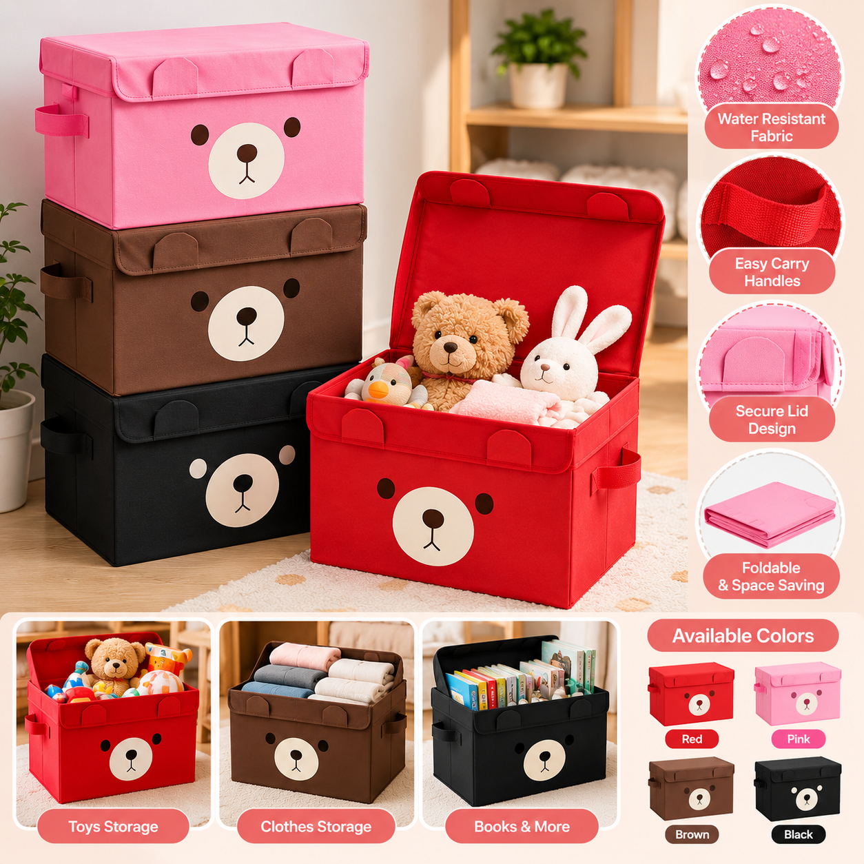 Panda Folding Storage Box – Kids Room & Toy Organizer - MARKAZX MART