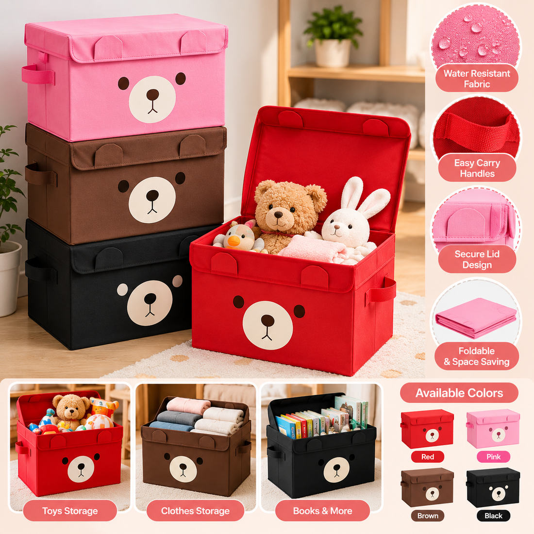 Panda Folding Storage Box – Kids Room & Toy Organizer - MARKAZX MART
