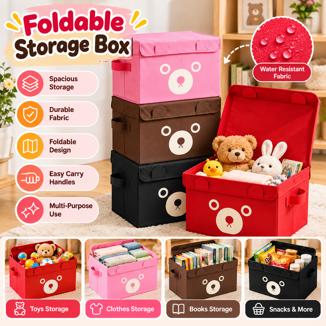 Panda Folding Storage Box – Kids Room & Toy Organizer - MARKAZX MART