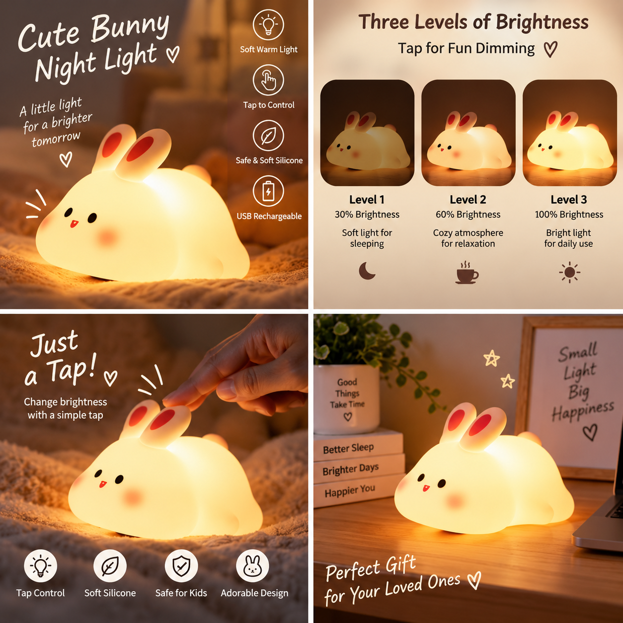 Cute Silicone Rabbit Night Lamp – Soft Touch Kids Bedside Light - MARKAZX MART