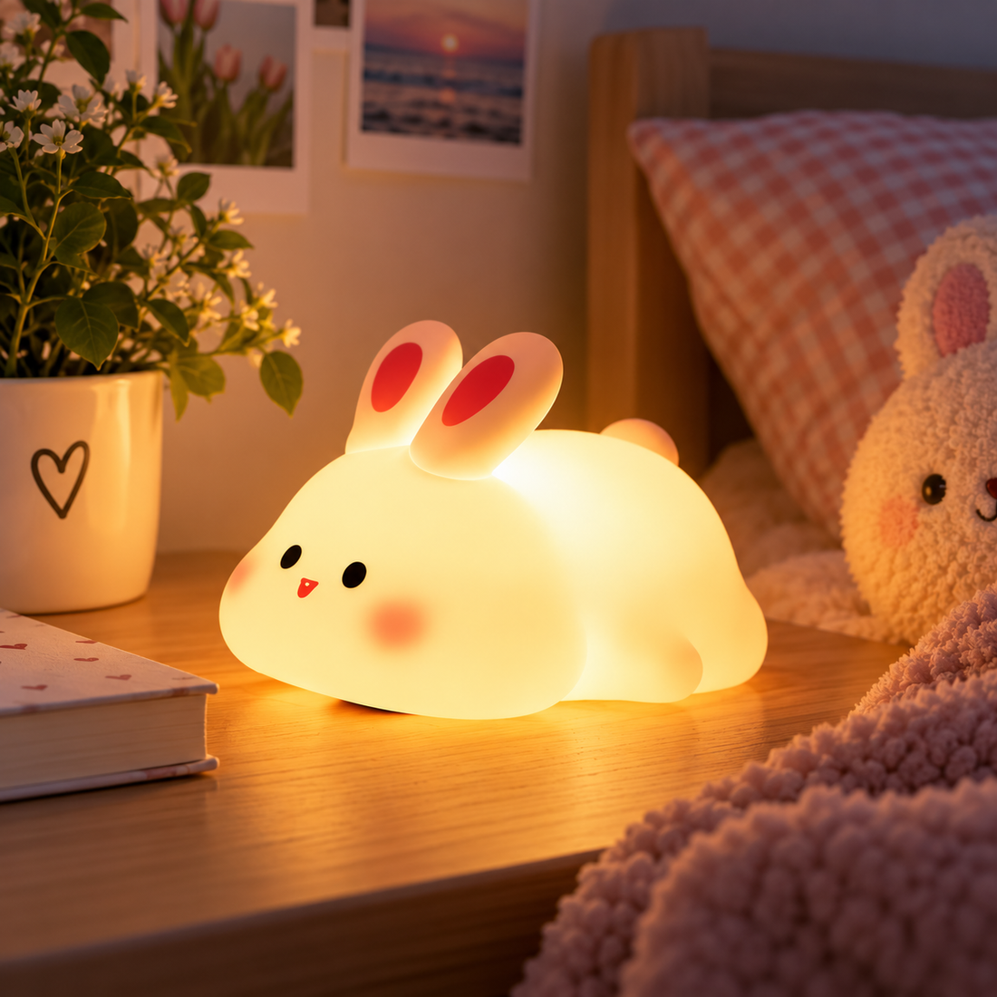 Cute Silicone Rabbit Night Lamp – Soft Touch Kids Bedside Light - MARKAZX MART