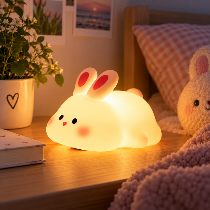 Cute Silicone Rabbit Night Lamp – Soft Touch Kids Bedside Light - MARKAZX MART
