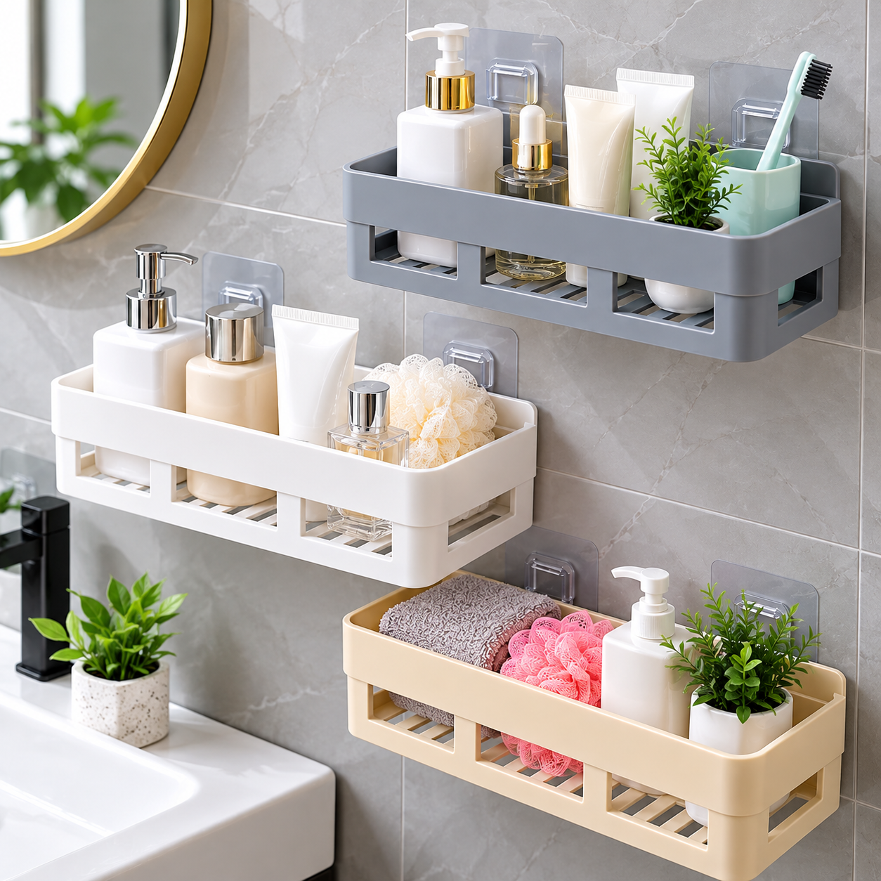 1Pcs Rectangle Wall Mounted Shelf – Bathroom & Kitchen - MARKAZX MART