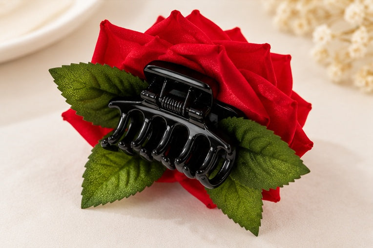 Back view showing the clip mechanism and green leaves