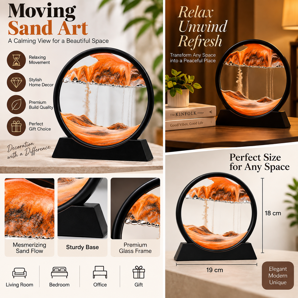 3D Moving Sand Art Frame | Rotating Sandscape Tabletop Decor - MARKAZX MART