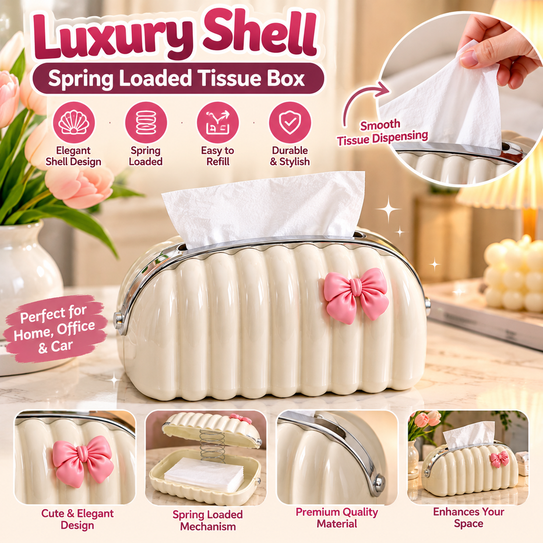 Elegant Tissue Box Storage Organizer – Multifunctional Tabletop Holder