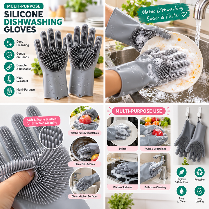 Multi-purpose silicone dishwashing gloves