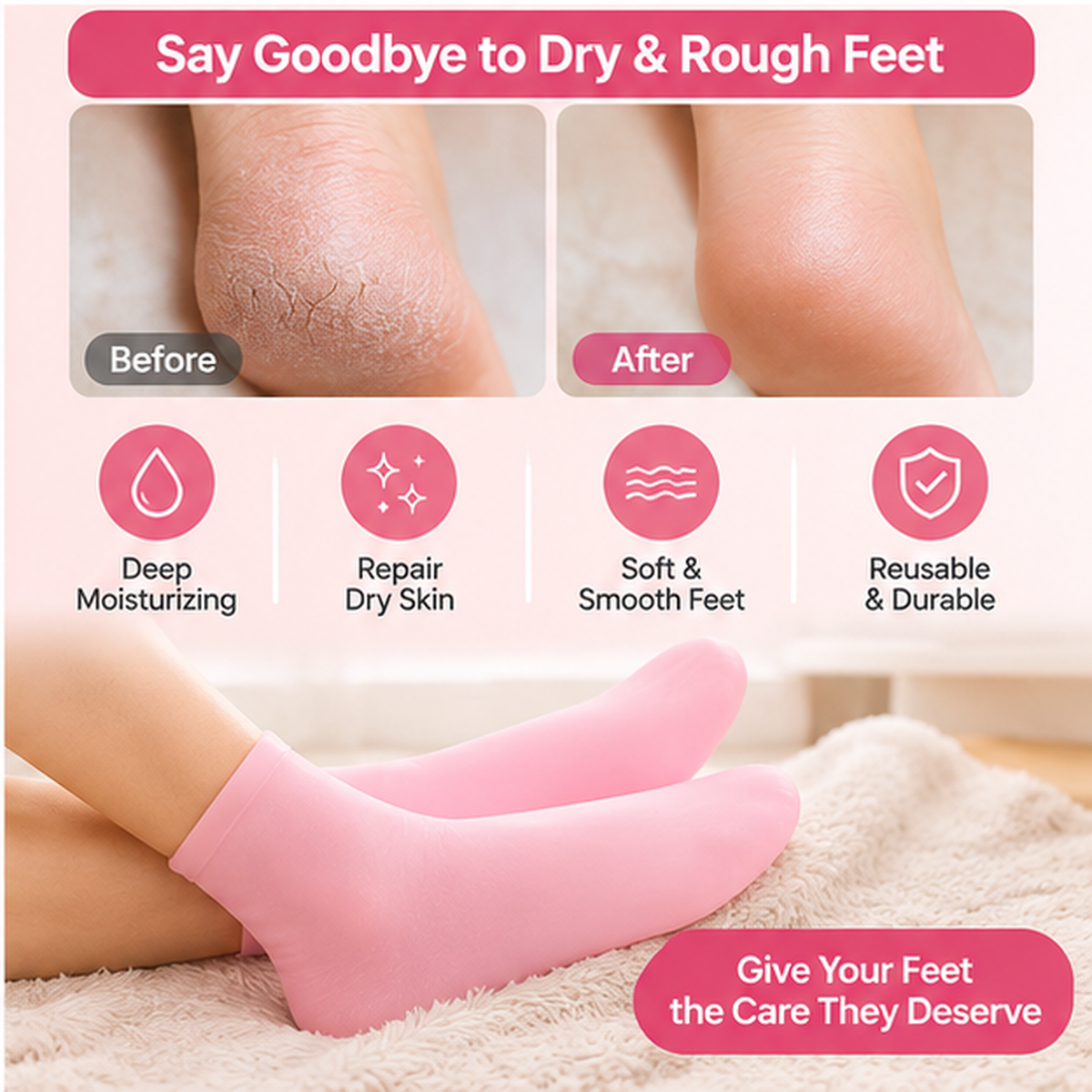 Pink Silicone Socks Foot Care - MARKAZX MART