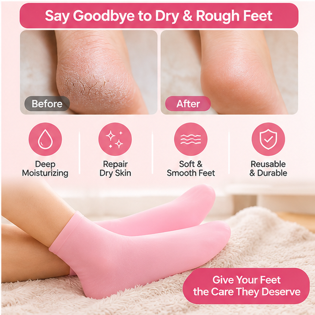 Pink Silicone Socks Foot Care - MARKAZX MART