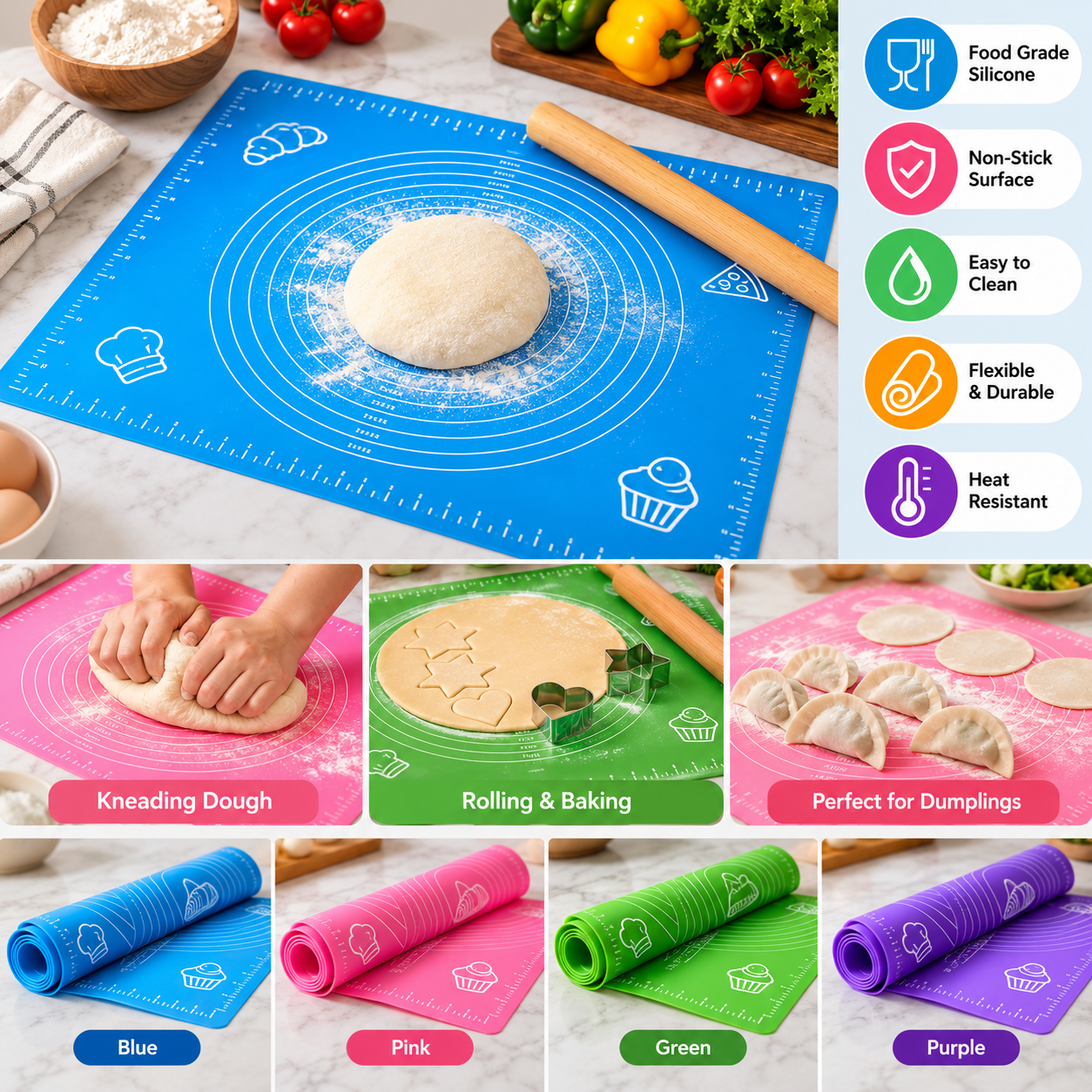 Premium Silicone Dough Kneading Mat – Non-Stick Baking Mat - MARKAZX MART