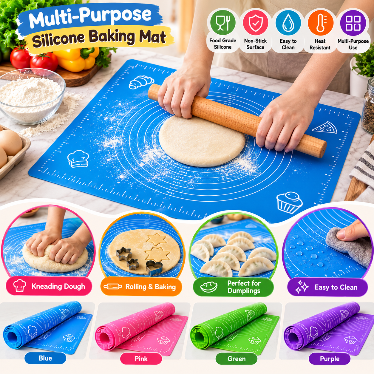 Premium Silicone Dough Kneading Mat – Non-Stick Baking Mat - MARKAZX MART
