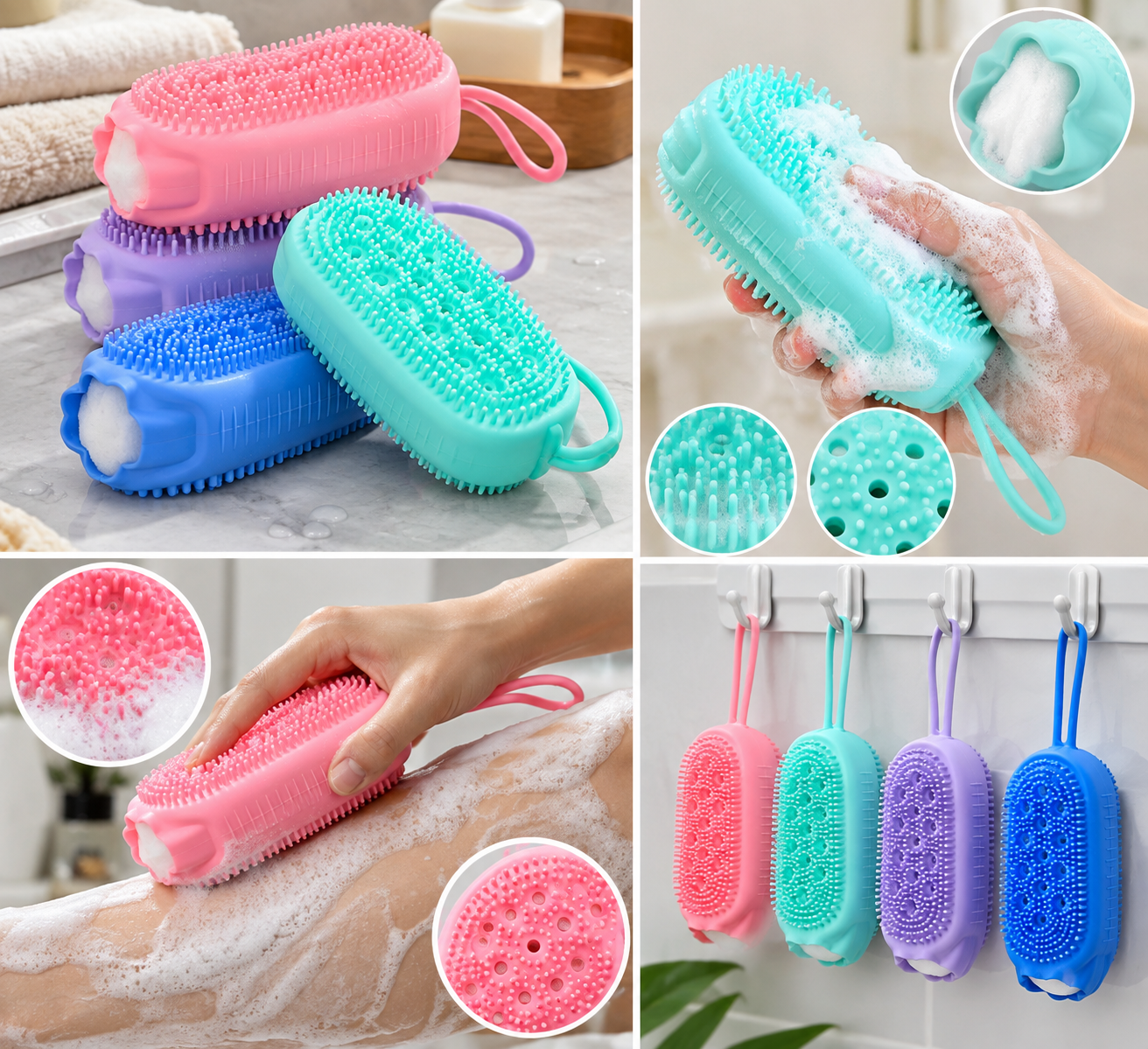 Silicone Body Scrubber Shower Scrub Sponge - MARKAZX MART