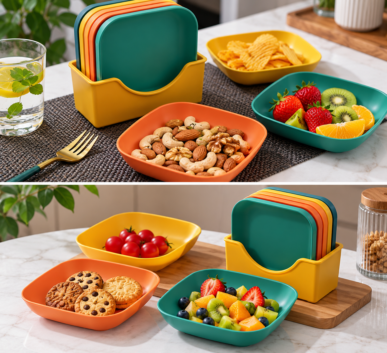 10Pcs Modern Snack Plates with Stand - MARKAZX MART
