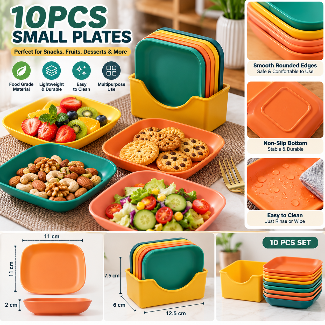 10Pcs Modern Snack Plates with Stand - MARKAZX MART