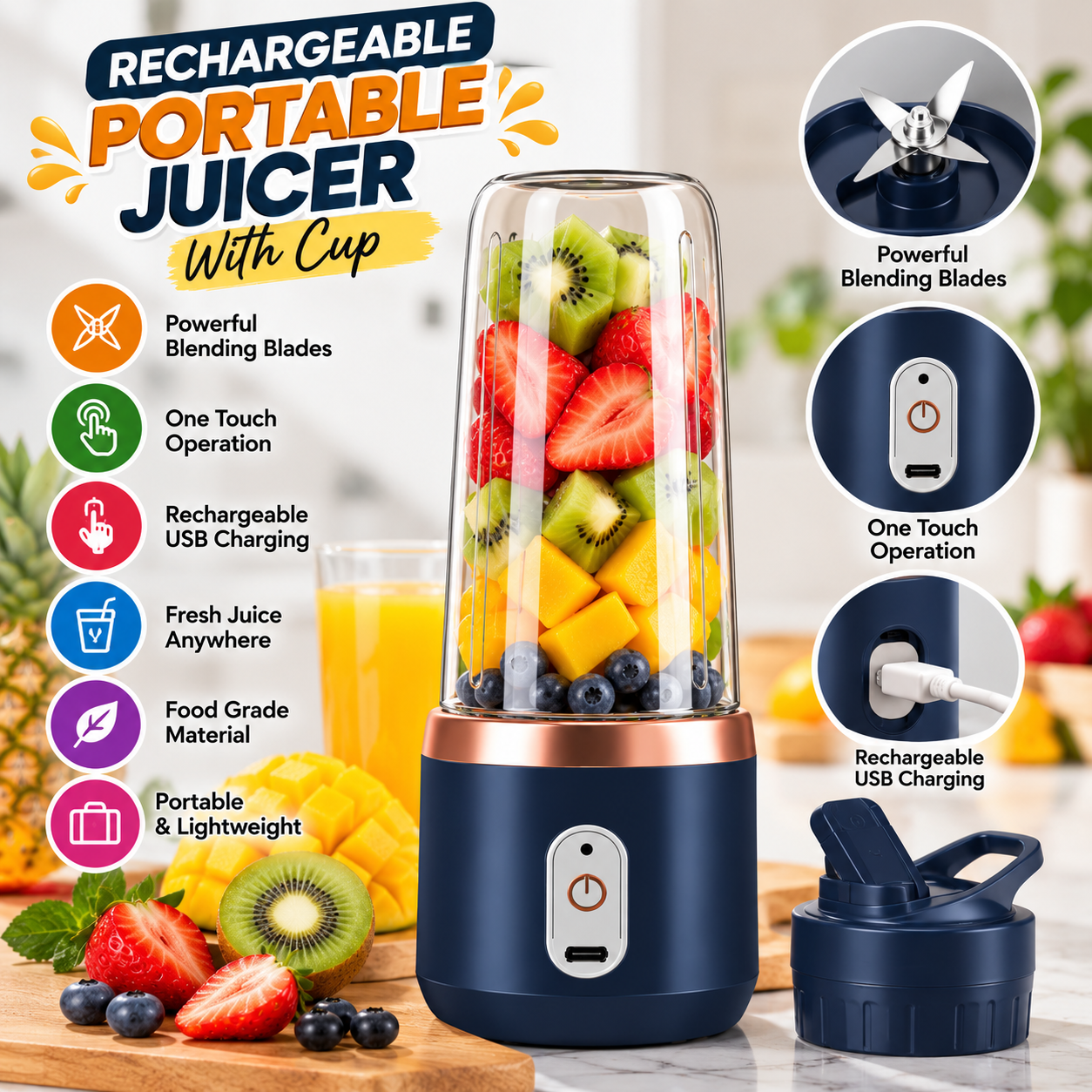 Rechargeable Portable Juicer With Cup – USB Mini Blender – product image 4