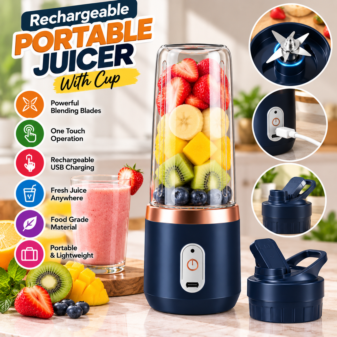 Rechargeable Portable Juicer With Cup – USB Mini Blender – product image 1