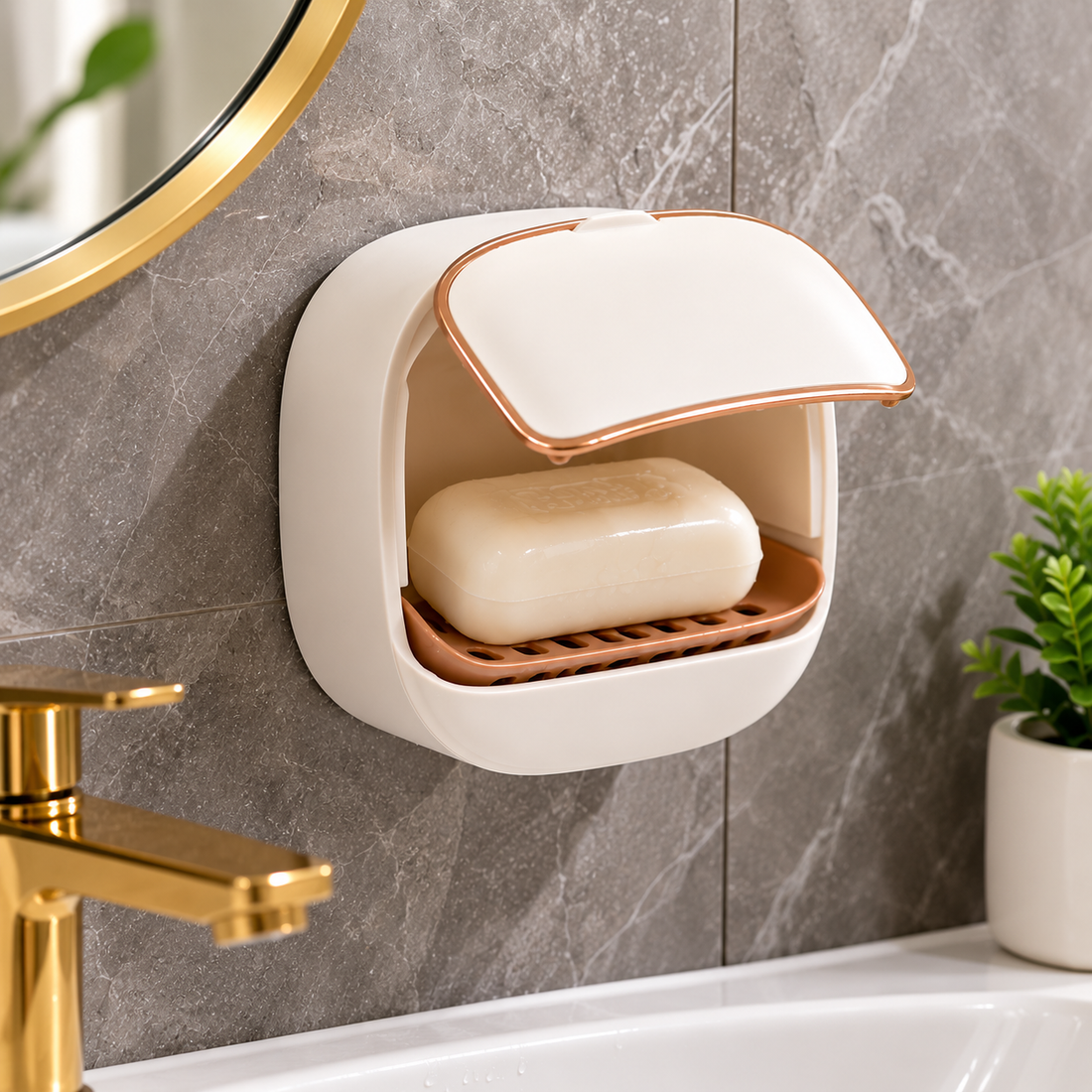 Luxury Waterproof Soap Dish Holder With Drain Tray – product image 4