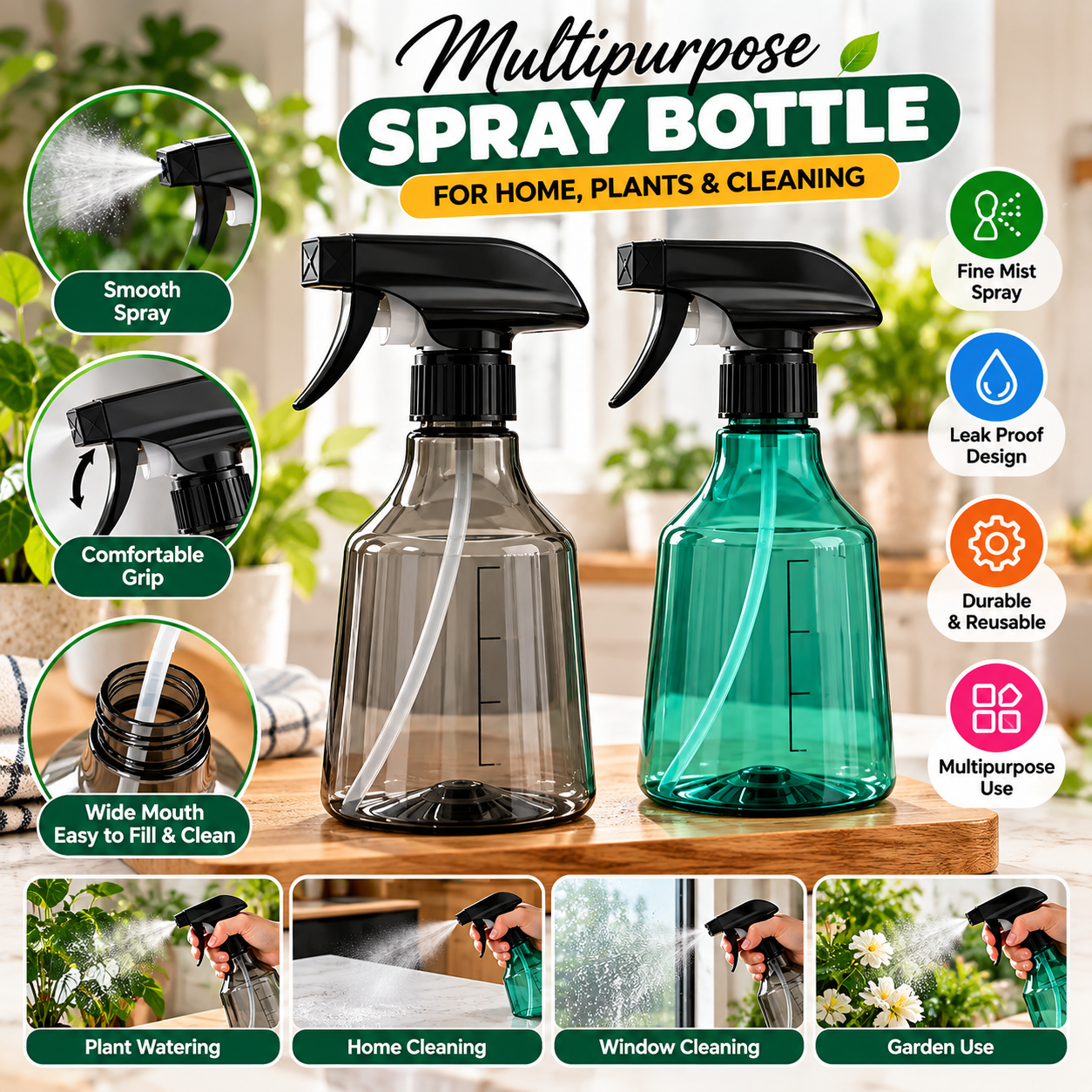 Multipurpose Spray Bottle – Reusable Water & Cleaning Sprayer