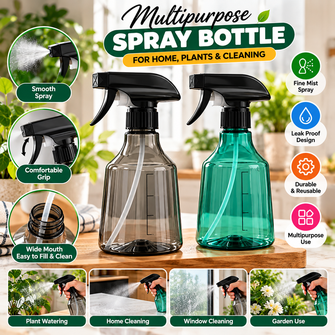 Multipurpose Spray Bottle – Reusable Water & Cleaning Sprayer