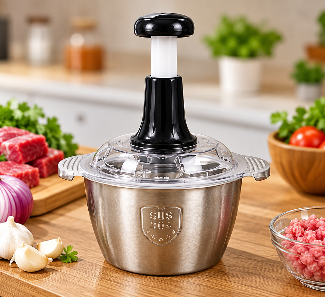 2.0L Push Chopper – 4 Stainless Steel Blades & Steel Bowl - MARKAZX MART