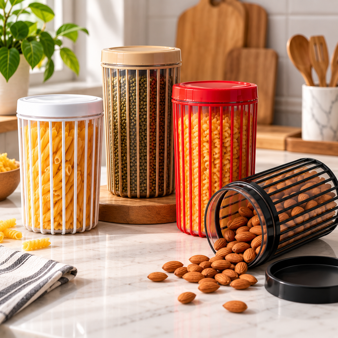 3Pcs Food Storage Stripe Jar Set – Kitchen Storage Containers