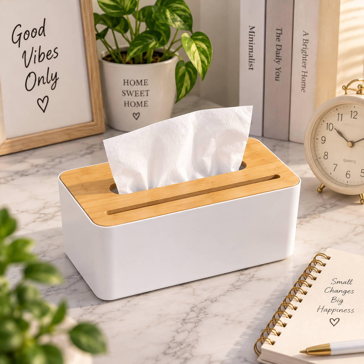 Modern Desktop Tissue Holder with Wooden Lid - MARKAZX MART