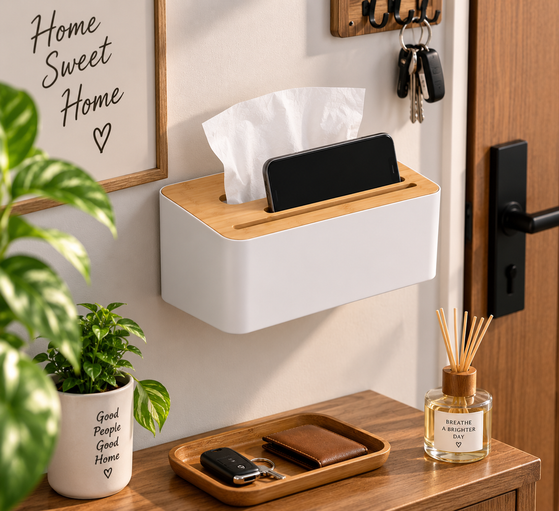Modern Desktop Tissue Holder with Wooden Lid - MARKAZX MART