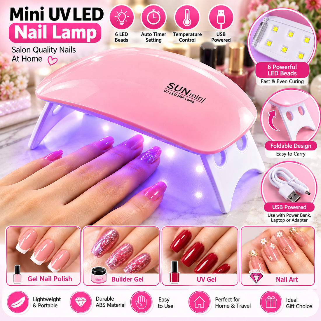 Fast Dry Rechargeable Mini UV LED Gel Nail Lamp - MARKAZX MART